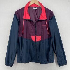COLUMBIA Jacket Womens L Flashback Windbreaker Colorblock Full Zip Purple Blue